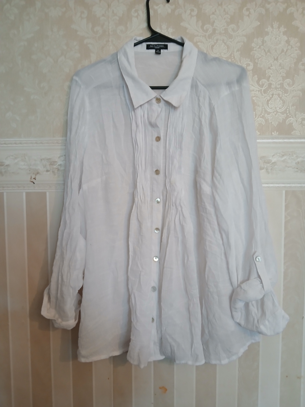 Notations White Button-Front Pintuck Blouse